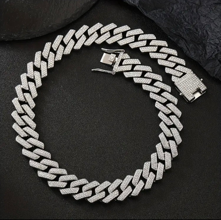 Medium Heavy 20MM 18 Inches Hip Hop Ice Men Boy Jewelry, Micro Pave CZ Silvery Single Tone Color Rock Punk Ice Out Cuban Chain Necklace