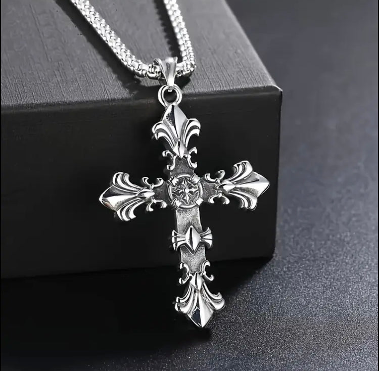 Elegant Stainless Steel Cross Pendant Necklace with Sparkling Zinc Alloy Crystal - Antique Silvery Plated, Hip Hop Style for Men and Women, Bohemian Design, Perfect for Casual Attire or Special Occasion