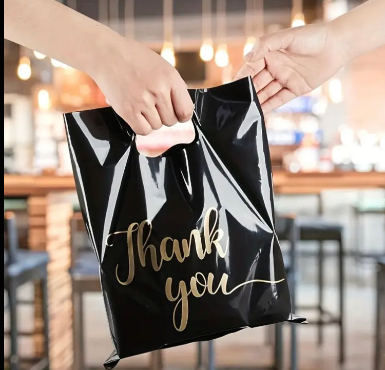 100pcs Elegant Black & White PVC Gift Bags with "Thank You" Print - Reusable Handheld Shopping Bags for Retail, Parties, and Events, Bags for Boutique