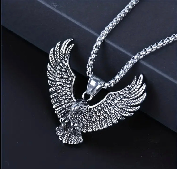 Men's Stainless Steel Eagle Pendant Necklace - Black Hip Hop Retro Jewelry
