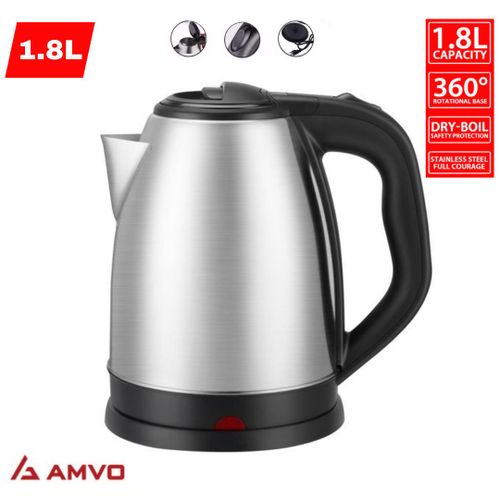 AMVO FK-0323-J Stainless Steel 1.8L Electric Kettle - Silver/Black (1YR WRTY)