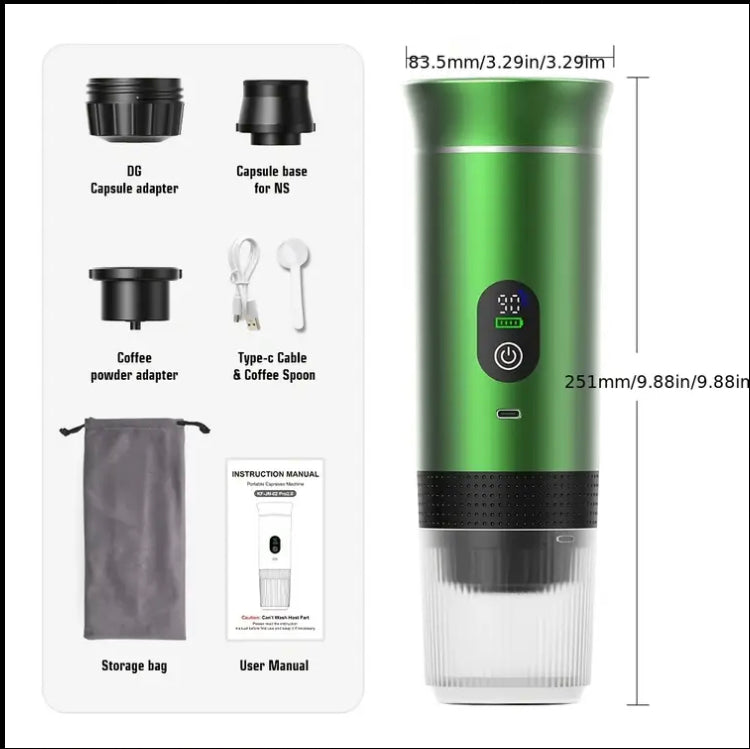 3-in-1 Coffee Maker and Espresso Machine, 80ml Large Capacity, One-Touch Operation, Compatible with Big/ Capsules & Ground Coffee, Portable Design for Travel, Home & Office Use