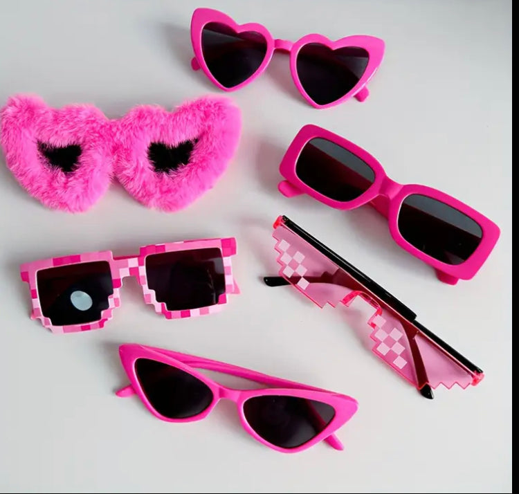 6pcs Cute Pink Heart-Shaped Glasses Set