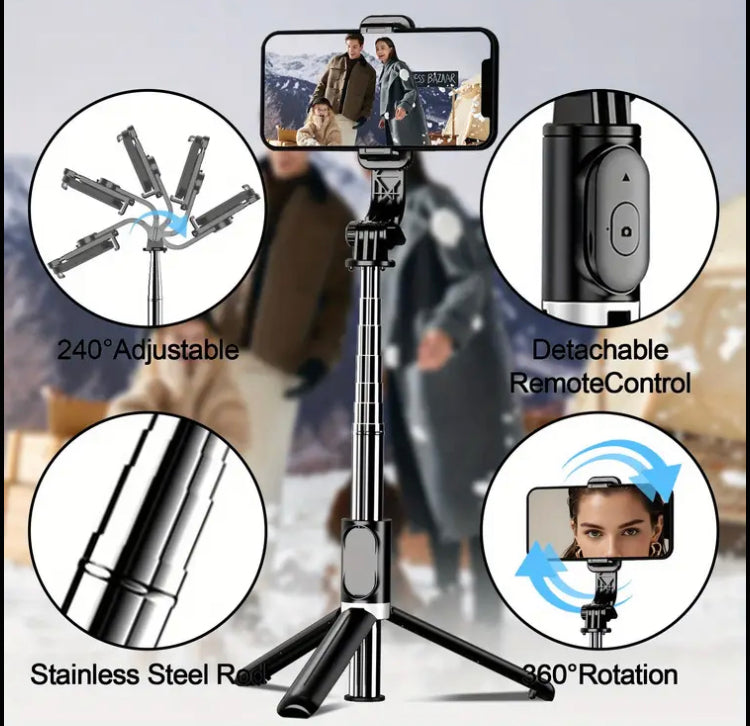 1-in-1 Wireless Smart Tripod with Wireless Remote & 40”/101cm Extended Height, Heavy-Duty Portable Folding Leg Design, 360° Pan-Tilt Head