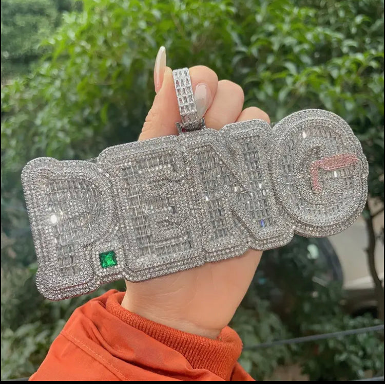 Customizable Men'S Hip-Hop Letter Pendant - Large Copper Square Synthetic Zircon Chain