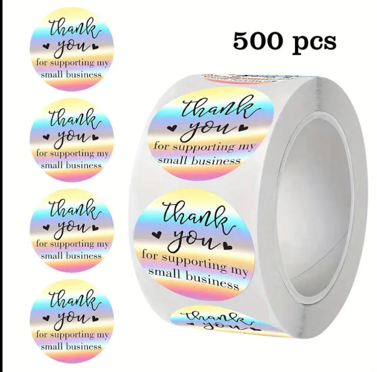 500pcs Per Roll, 2.5 Cm Roll of Rainbow Laser Thank You for Purchasing Commercial Decorative Adhesive Sticker Labels.