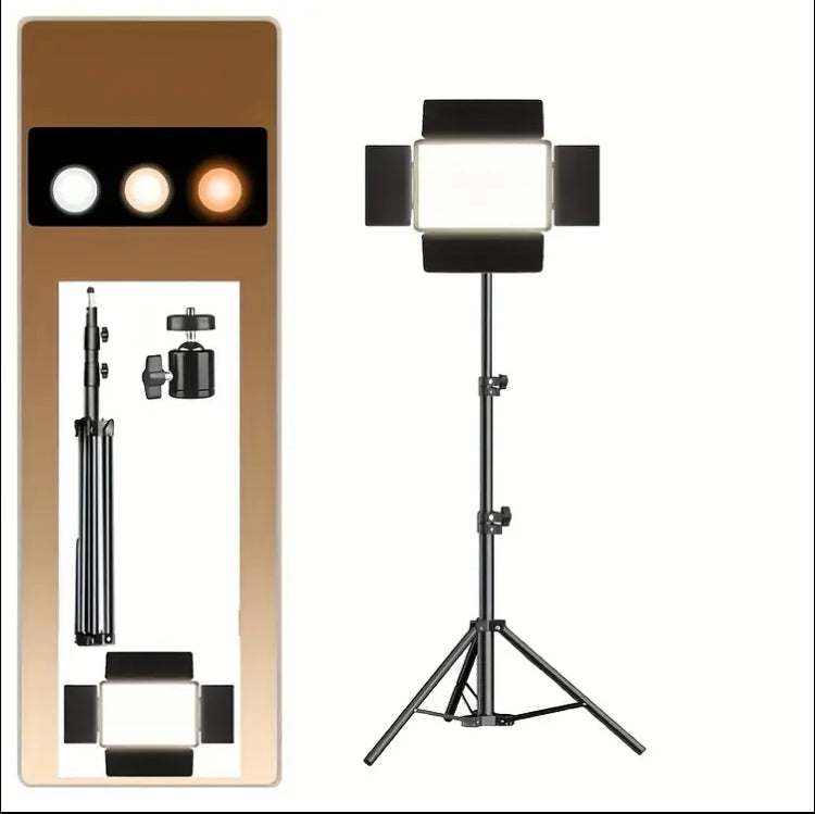 One LED Video Lighting Kit, USB Powered, 43-inch Tripod, 9-inch Square Fill Light, 3 Adjustable Colors, 4 Leaf Diffusers, Suitable for Indoor Use, No Battery Required
