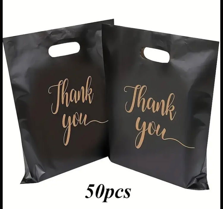 100pcs Elegant Black & White PVC Gift Bags with "Thank You" Print - Reusable Handheld Shopping Bags for Retail, Parties, and Events, Bags for Boutique