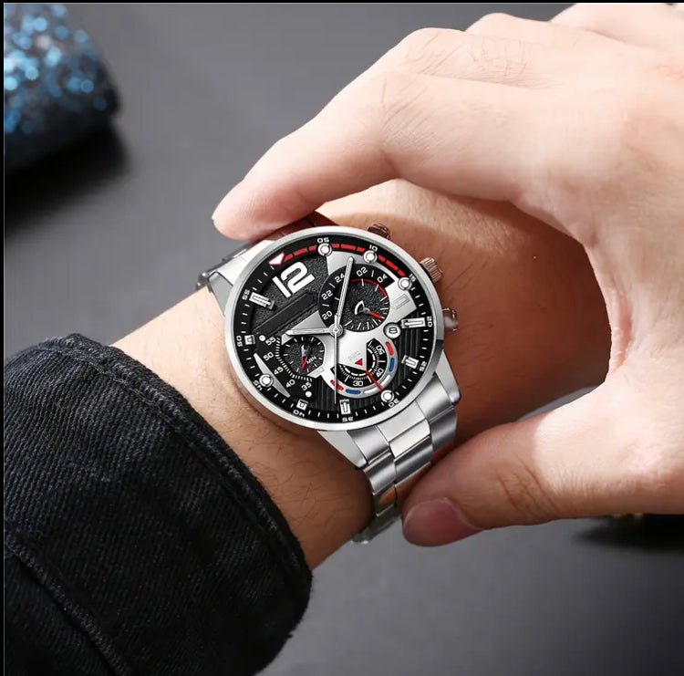 12pcs Men's Elegant Business Steel Strap Watch Exquisite Combo Set