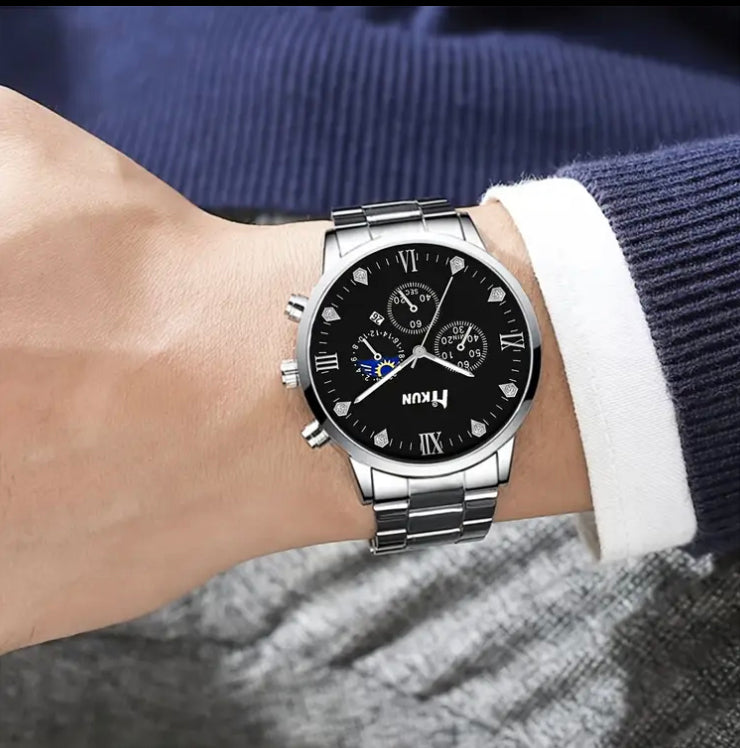 12pcs Men's Elegant Business Steel Strap Watch Exquisite Combo Set