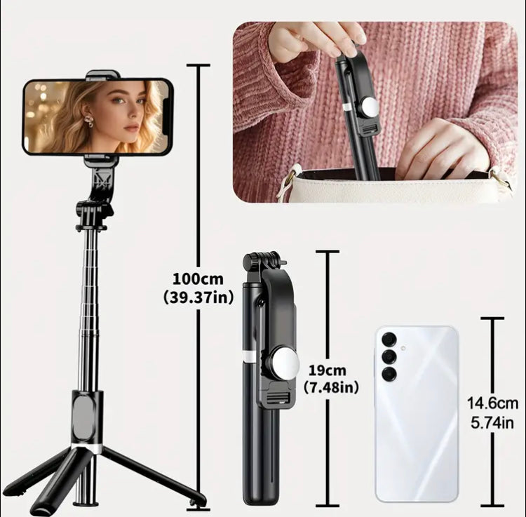 1-in-1 Wireless Smart Tripod with Wireless Remote & 40”/101cm Extended Height, Heavy-Duty Portable Folding Leg Design, 360° Pan-Tilt Head