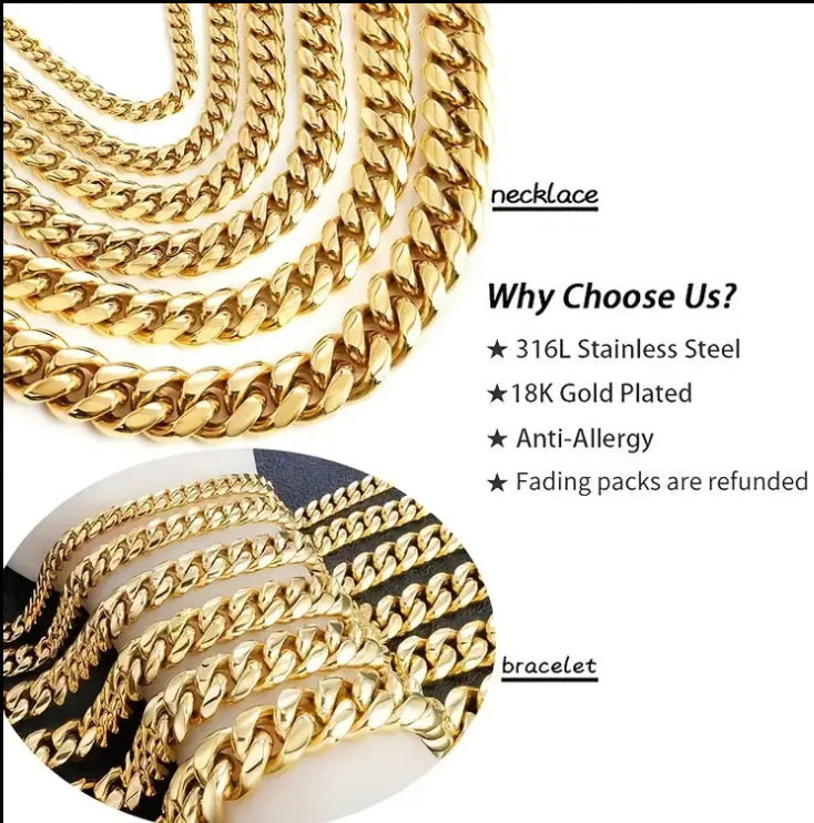 Men's 18K Golden Plated-Plated Cuban Link Chain Necklace