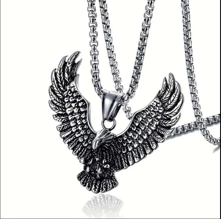 Men's Stainless Steel Eagle Pendant Necklace - Black Hip Hop Retro Jewelry