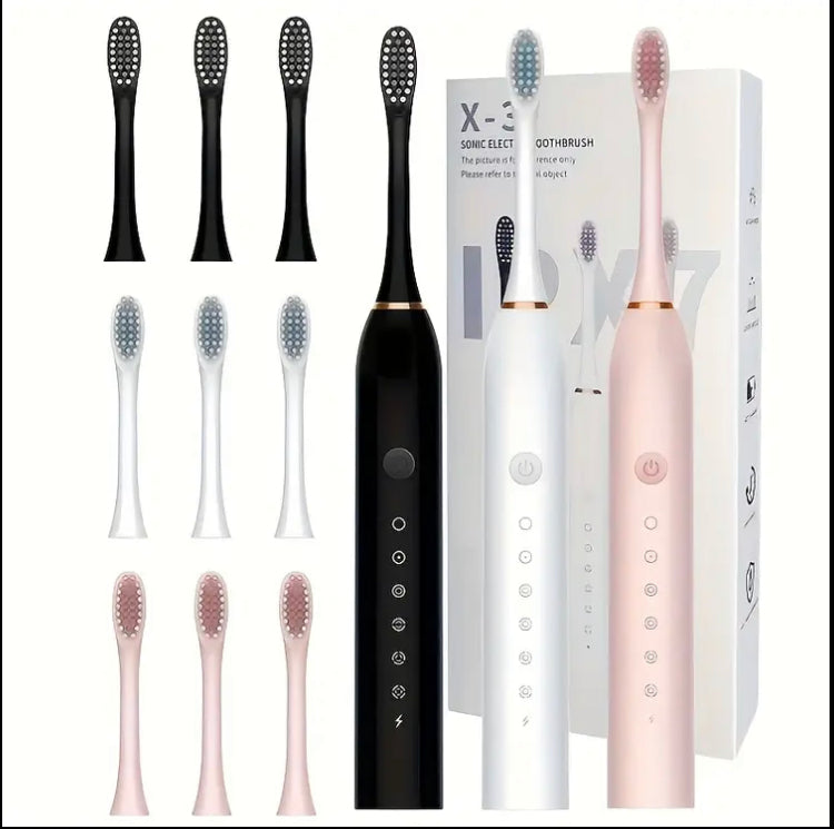4-Pack Replaceable Head Electric Toothbrush Set, USB Rechargeable with Soft Bristles, 6 Cleaning Modes, Waterproof Oral Care Brush for Men and Women