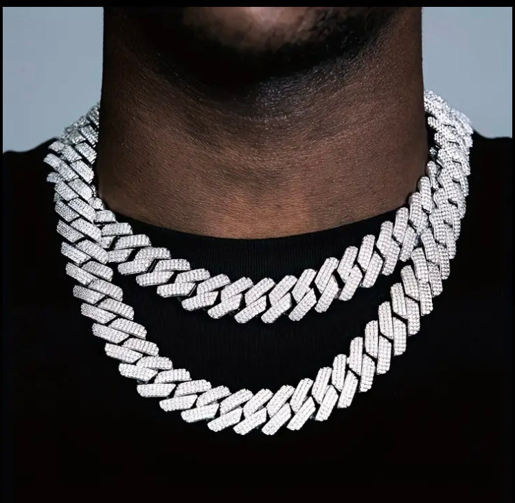 Medium Heavy 20MM 18 Inches Hip Hop Ice Men Boy Jewelry, Micro Pave CZ Silvery Single Tone Color Rock Punk Ice Out Cuban Chain Necklace