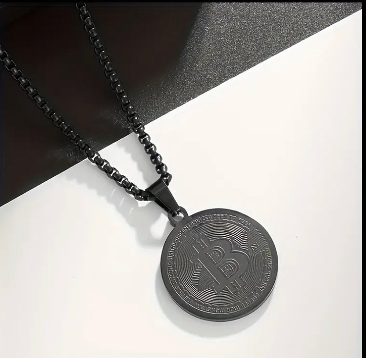 1pc Bitcoin Symbol Pendant Necklace - Black