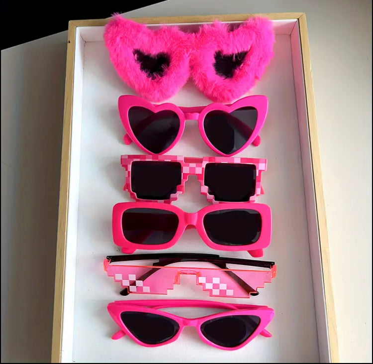 6pcs Cute Pink Heart-Shaped Glasses Set