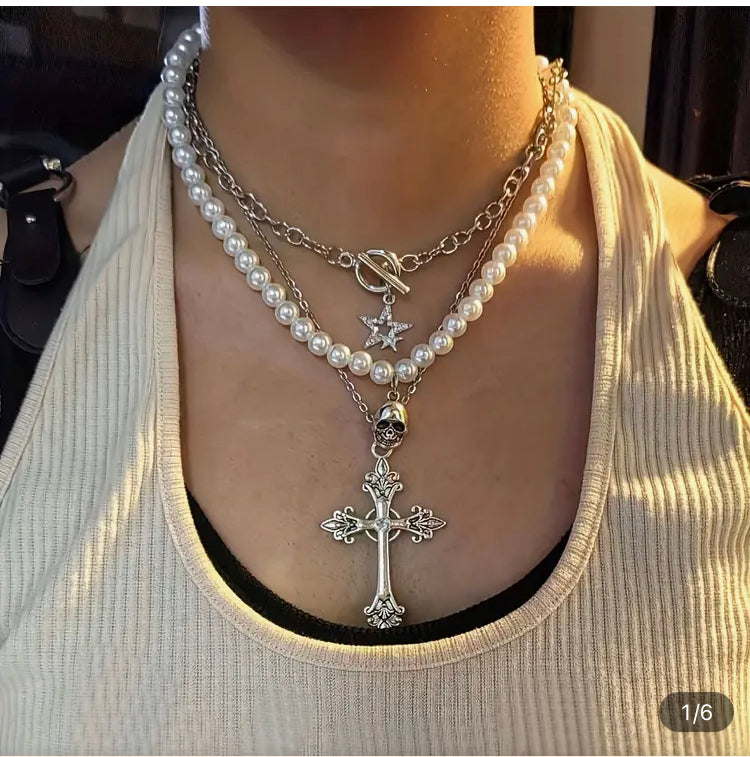 Punk Style Y2K Cross Pendant Necklace For Unisex Party Gift