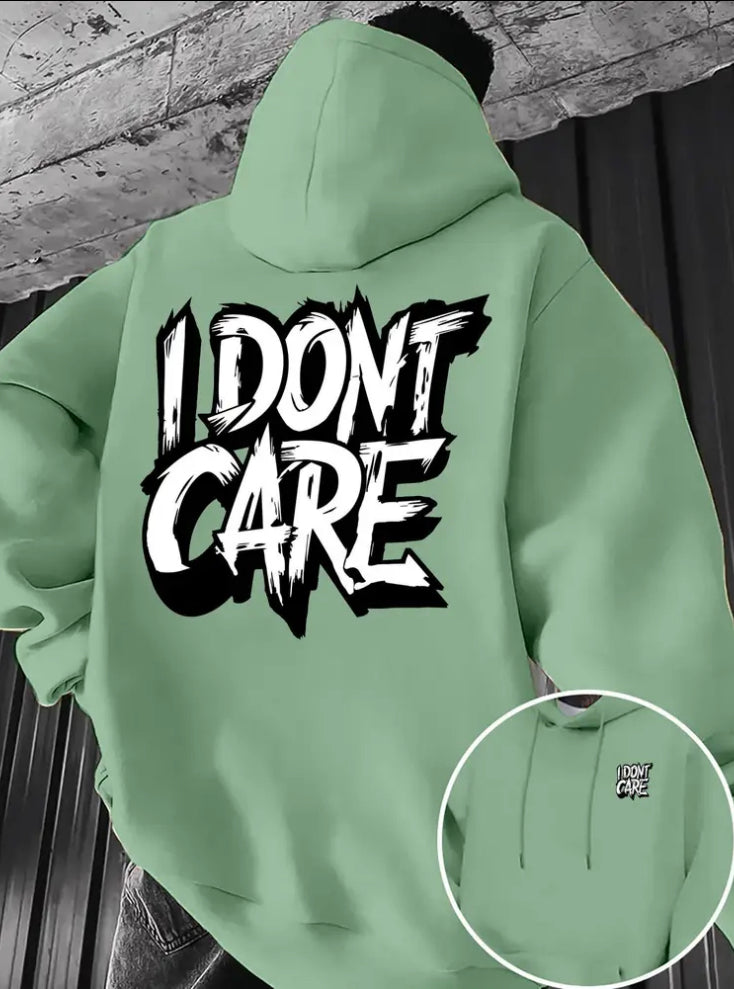 Unisex Heavyweight Hoodie - Brown with Bold "I DON'T CARE" Graphic, Thick Warm Pullover Sweatshirt, Kangaroo Pocket & Drawstring Hood, Machine Washable Winter Clothing