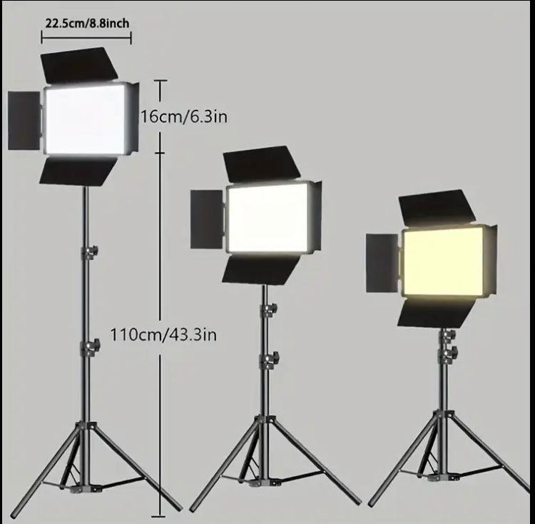 One LED Video Lighting Kit, USB Powered, 43-inch Tripod, 9-inch Square Fill Light, 3 Adjustable Colors, 4 Leaf Diffusers, Suitable for Indoor Use, No Battery Required