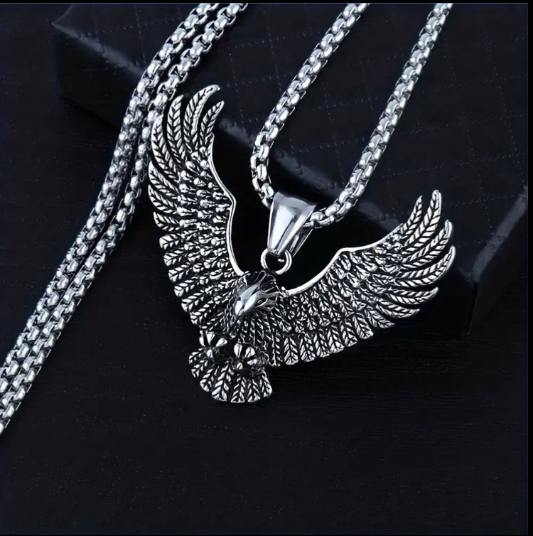 Men's Stainless Steel Eagle Pendant Necklace - Black Hip Hop Retro Jewelry