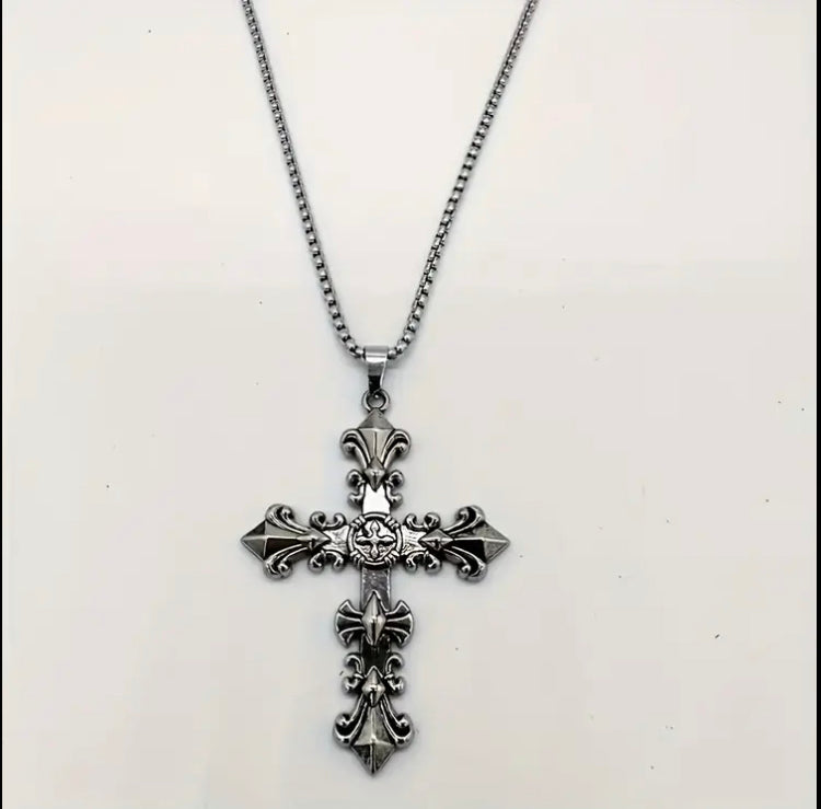 Elegant Stainless Steel Cross Pendant Necklace with Sparkling Zinc Alloy Crystal - Antique Silvery Plated, Hip Hop Style for Men and Women, Bohemian Design, Perfect for Casual Attire or Special Occasion