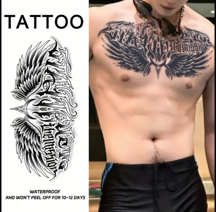 Waterproof Temporary Tattoo Stickers for Chest & Back - Realistic, Long-Lasting 1-2 Weeks, Semi-Permanent Fake Tattoos
