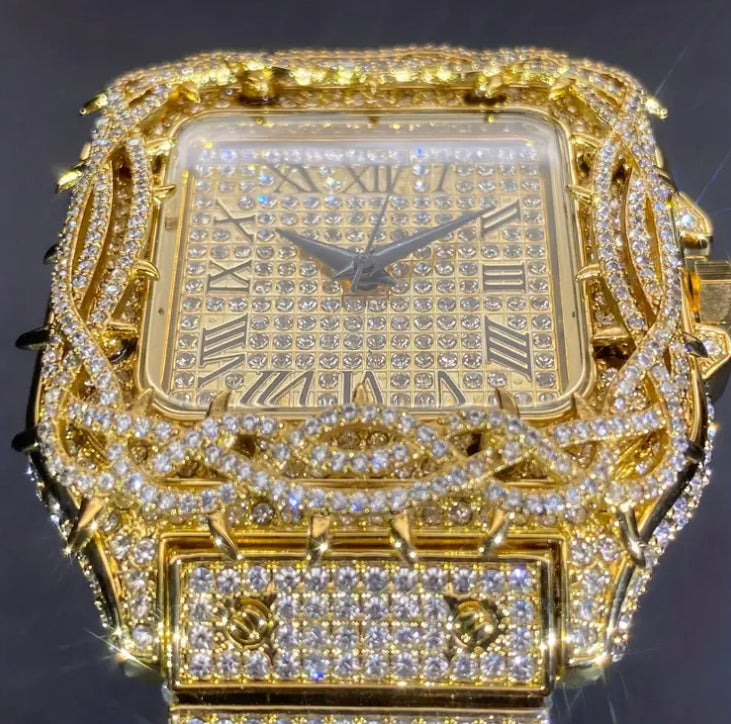 Men'S Iced Out Watch - Luxury Rhinestone-Encrusted Dial, Quartz Movement, Square Case & Zinc Alloy Band, Hip-Hop Style Watch For Men/elegant