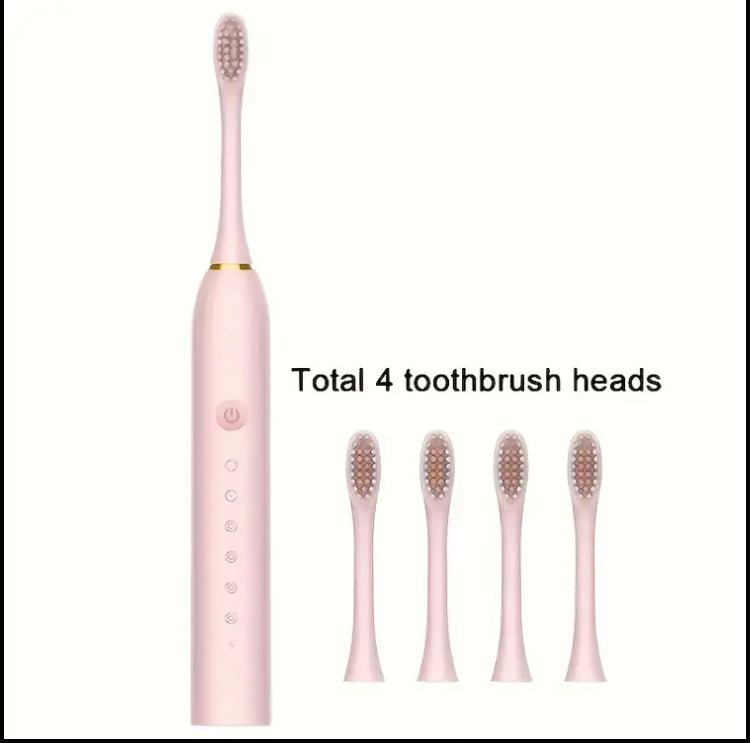 4-Pack Replaceable Head Electric Toothbrush Set, USB Rechargeable with Soft Bristles, 6 Cleaning Modes, Waterproof Oral Care Brush for Men and Women