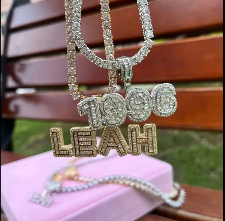 Customized Bling Letter Pendant Necklaces with Rhine Diamonds, White K-Plated Copper