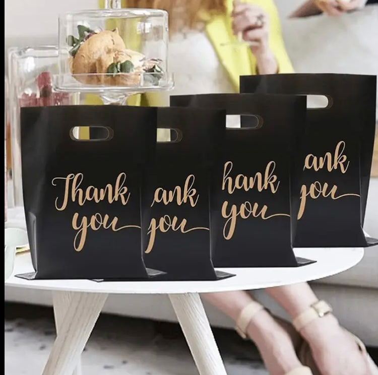 100pcs Elegant Black & White PVC Gift Bags with "Thank You" Print - Reusable Handheld Shopping Bags for Retail, Parties, and Events, Bags for Boutique
