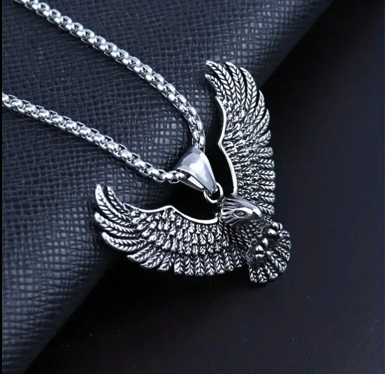 Men's Stainless Steel Eagle Pendant Necklace - Black Hip Hop Retro Jewelry