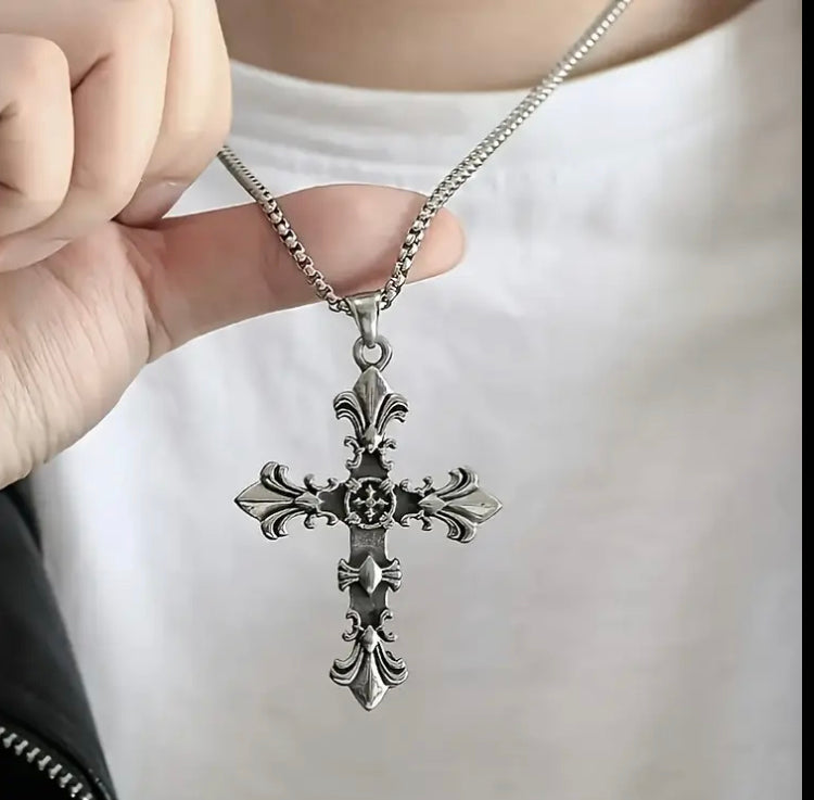 Elegant Stainless Steel Cross Pendant Necklace with Sparkling Zinc Alloy Crystal - Antique Silvery Plated, Hip Hop Style for Men and Women, Bohemian Design, Perfect for Casual Attire or Special Occasion