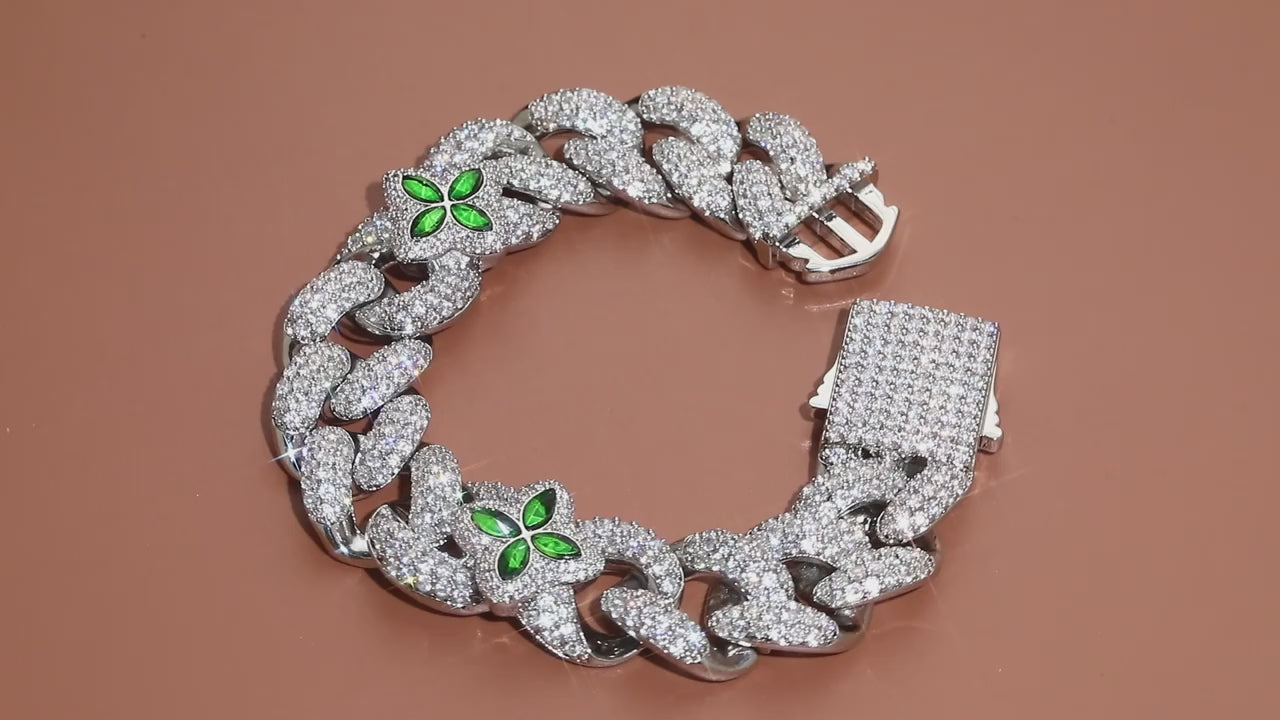 1pc Top Quality Hip Hop 20mm Full Iced out Green Cubic 5A Cubic Zirconiaia Star Infinity Cuban bracelet