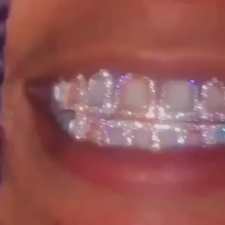 Teeth Grills Set, 18K Golden Plated Copper with Synthetic 5A Zirconia, Iced Out Grillz