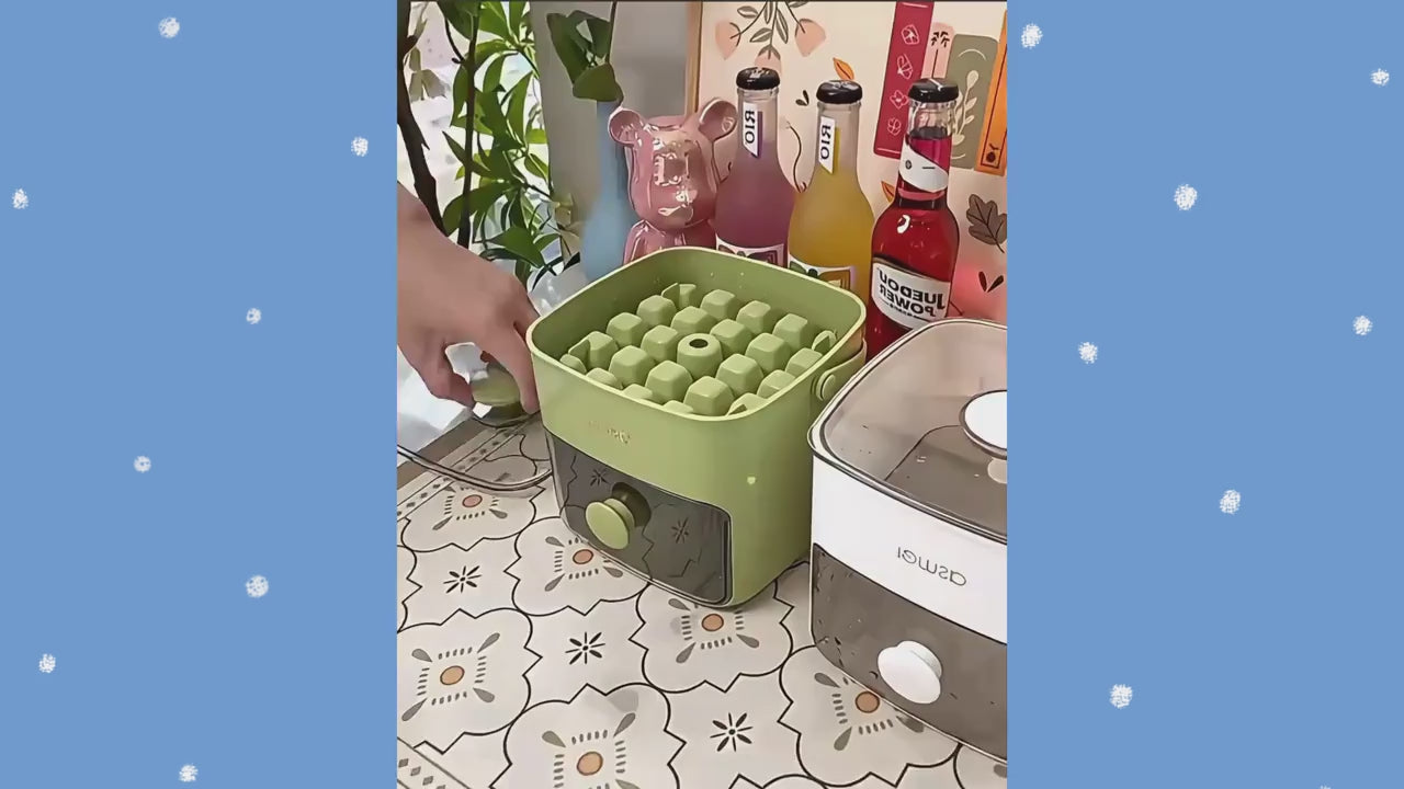 Dual-Layer 25/50 Cube Capacity Maker Tray with Easy-Press Lid - Heavy-Duty Plastic-Free Design, Fridge Storage Organizer for Freezer & Fridge Organization