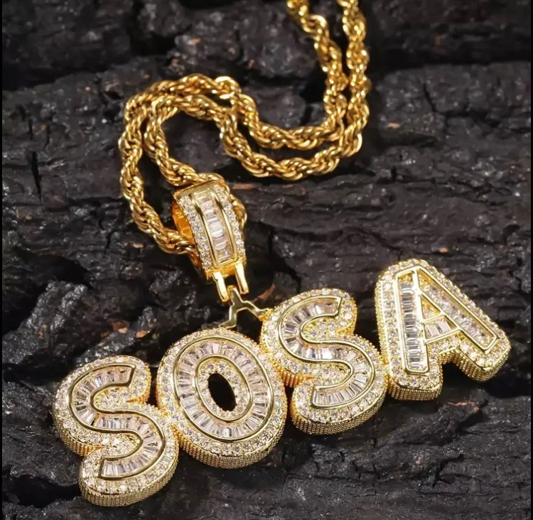 Customized Bling Letter Pendant Necklaces with Rhine Diamonds, White K-Plated Copper