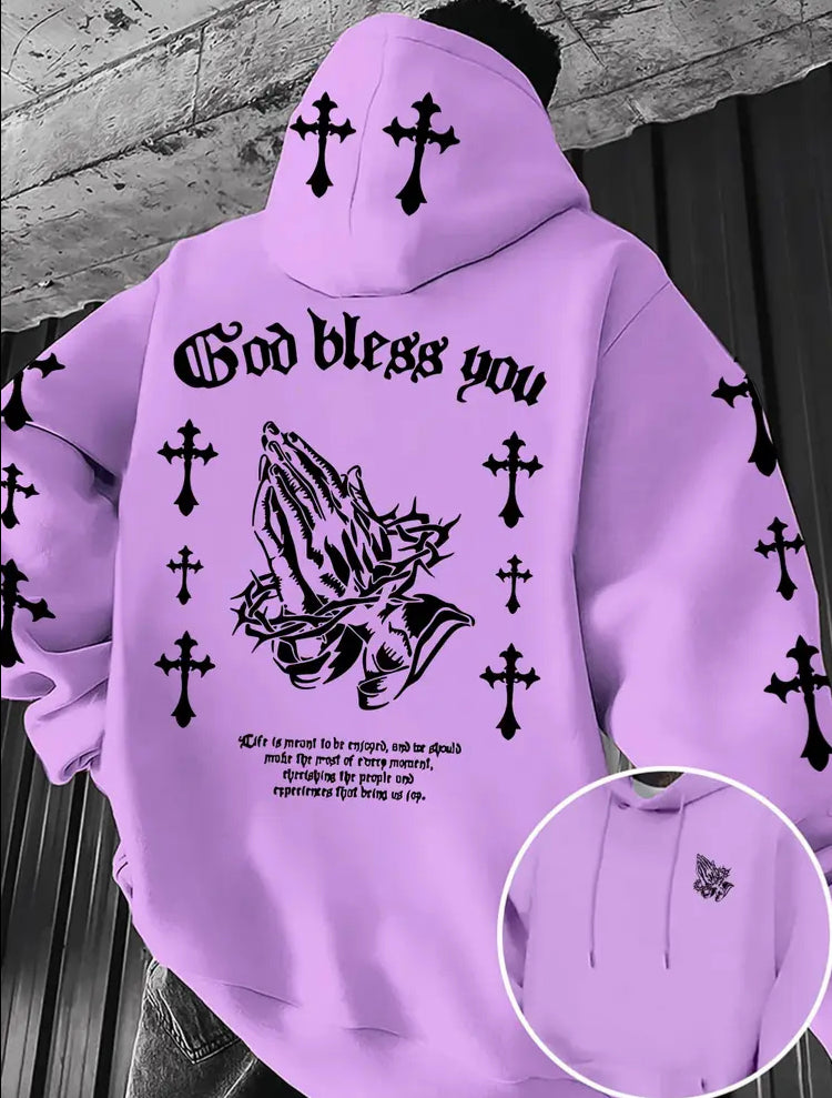Men's Christian Faith Hoodie with Prayer Print & Religious Symbols