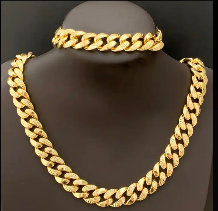 Classic Hip-Hop 2pcs Cuban Link Design Bracelet and Necklace Set, Perfect for Casual Attire Party Outfits, Elegant Jewelry Gift for Men and Women
