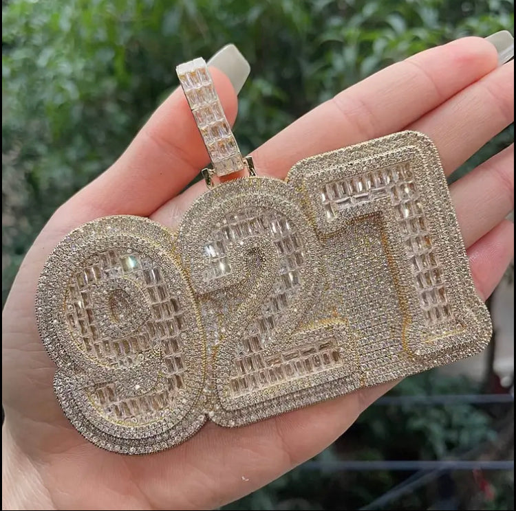 Customizable Men'S Hip-Hop Letter Pendant - Large Copper Square Synthetic Zircon Chain