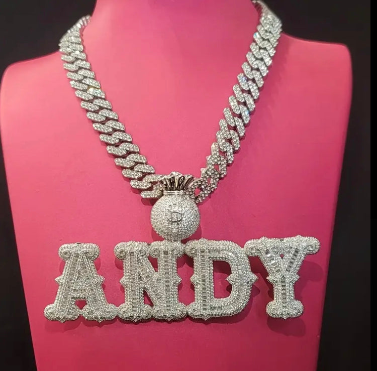 Custom Engraved Initial Hip-Hop Style Necklace with Synthetic Zirconia Crystals - Golden-Tone Plated Bold Letter Pendant & Crown Design, 50cm Braided Chain for Men
