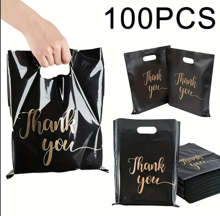 100pcs Elegant Black & White PVC Gift Bags with "Thank You" Print - Reusable Handheld Shopping Bags for Retail, Parties, and Events, Bags for Boutique