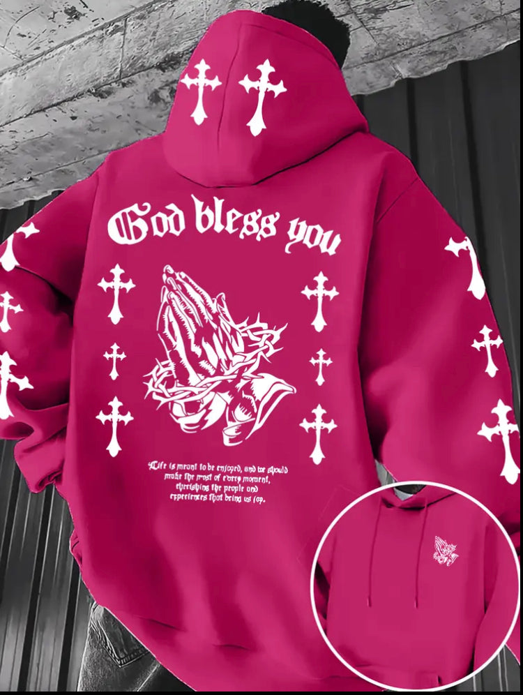 Men's Christian Faith Hoodie with Prayer Print & Religious Symbols