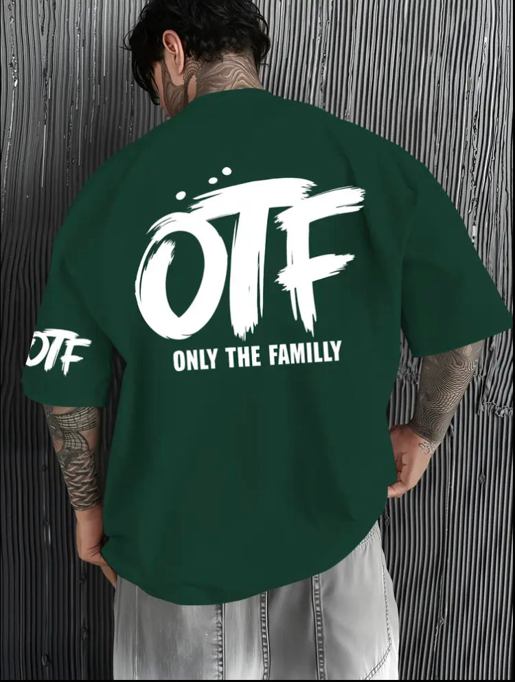 Men's OTF Family Logo T-Shirt - Oversized Black Short Sleeve with 'ONLY THE FAMILLY'
