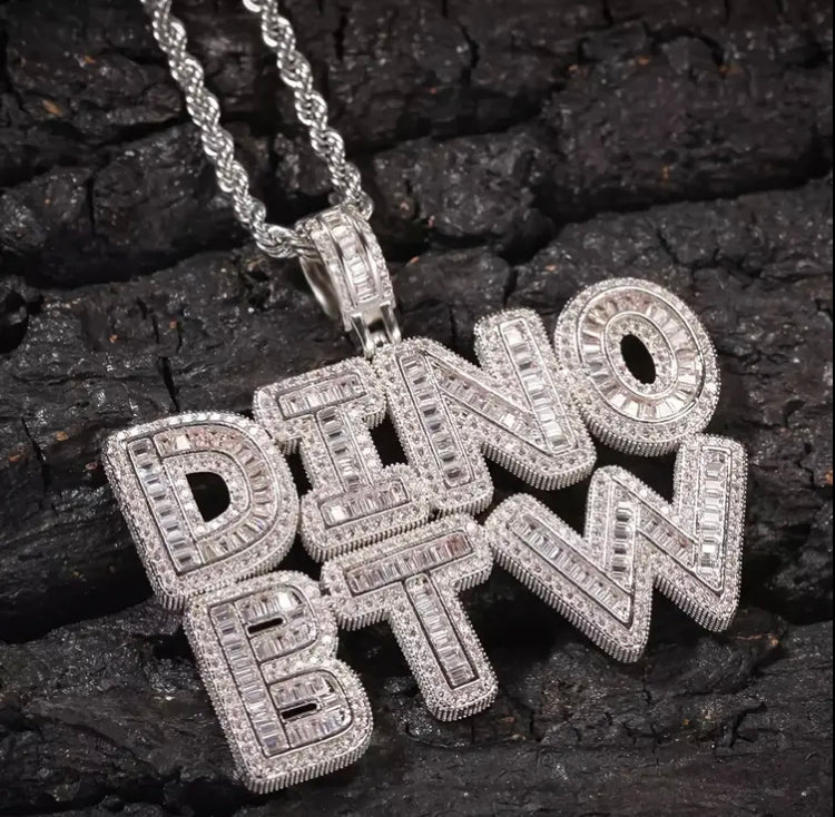 Customized Bling Letter Pendant Necklaces with Rhine Diamonds, White K-Plated Copper