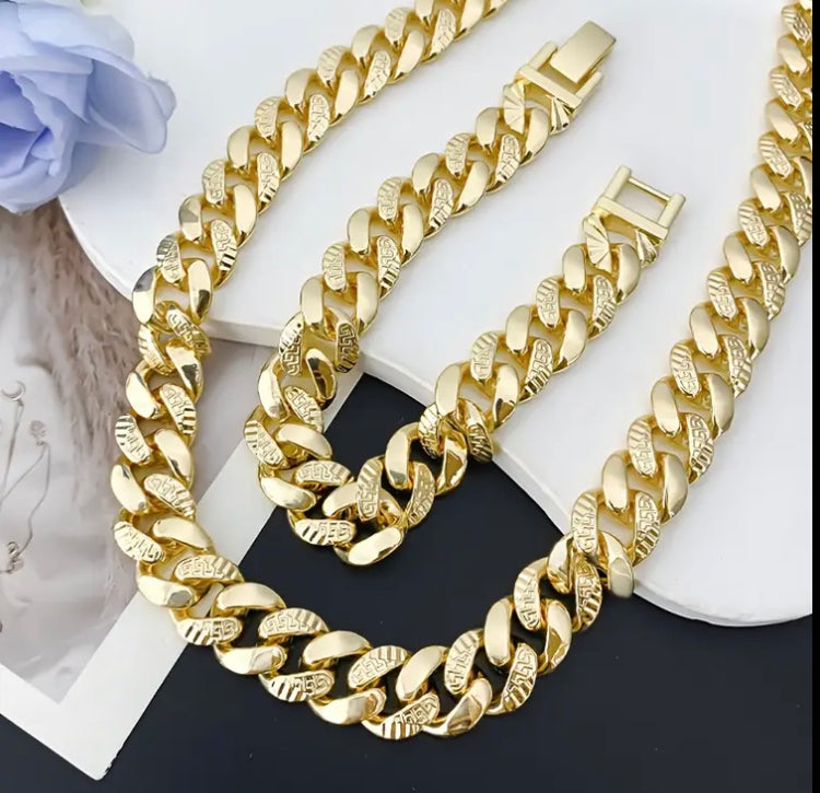 Classic Hip-Hop 2pcs Cuban Link Design Bracelet and Necklace Set, Perfect for Casual Attire Party Outfits, Elegant Jewelry Gift for Men and Women