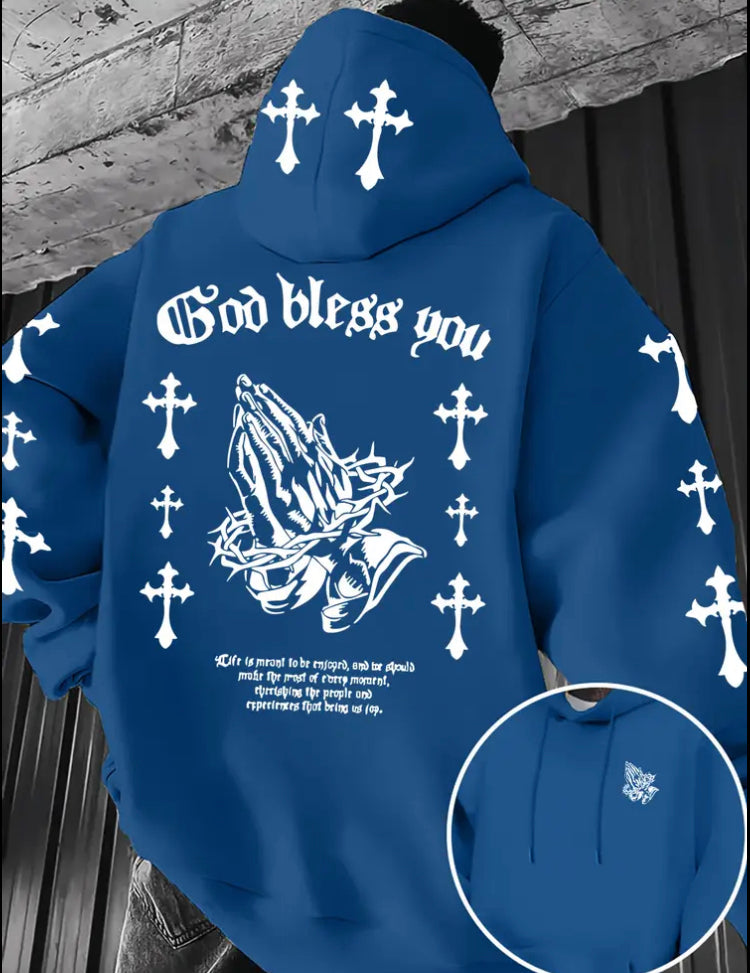 Men's Christian Faith Hoodie with Prayer Print & Religious Symbols