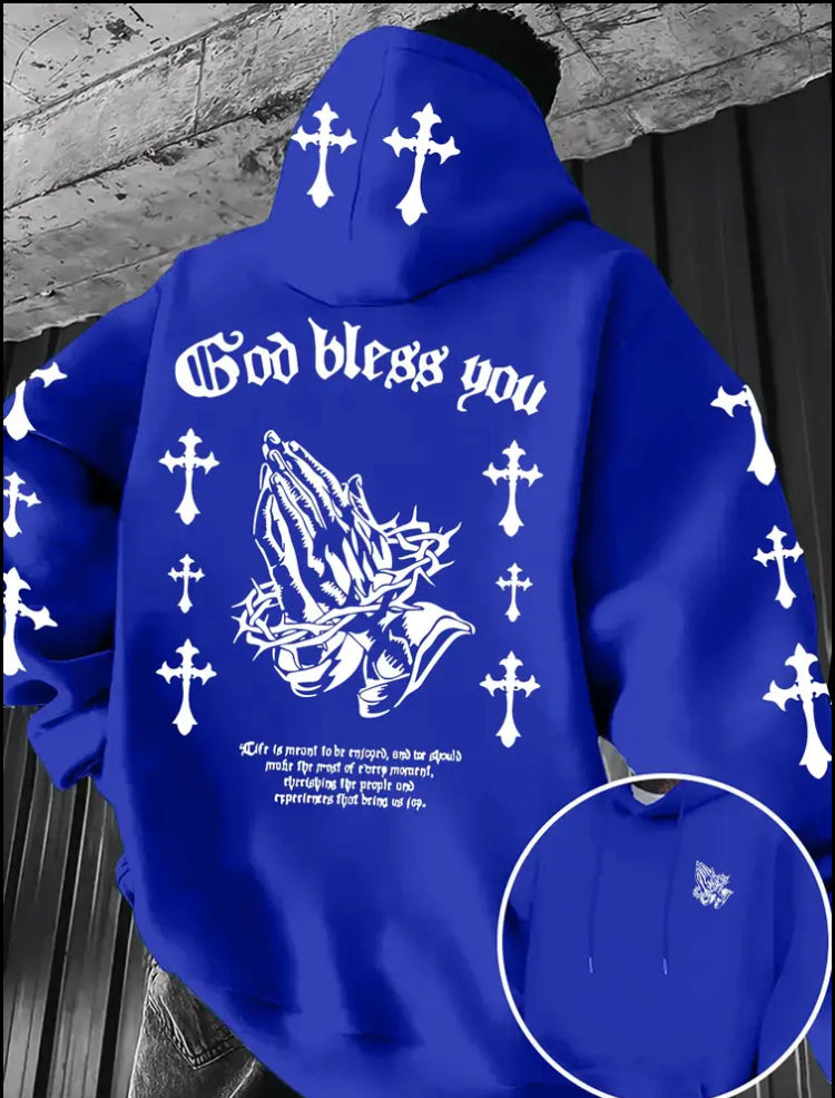 Men's Christian Faith Hoodie with Prayer Print & Religious Symbols