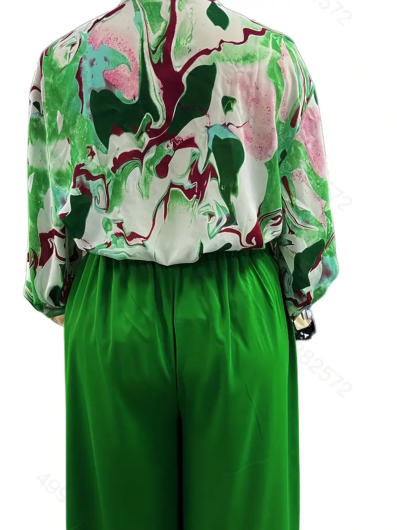 Women Plus Size Printed Shirt Set