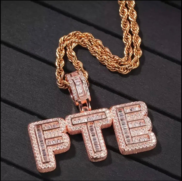Customized Bling Letter Pendant Necklaces with Rhine Diamonds, White K-Plated Copper